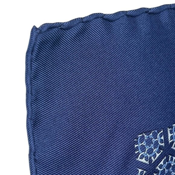HERMES PARIS Blue Equestrian Horse Bit Pattern 100% Silk Scarf Pocket Square - Picture 3 of 7